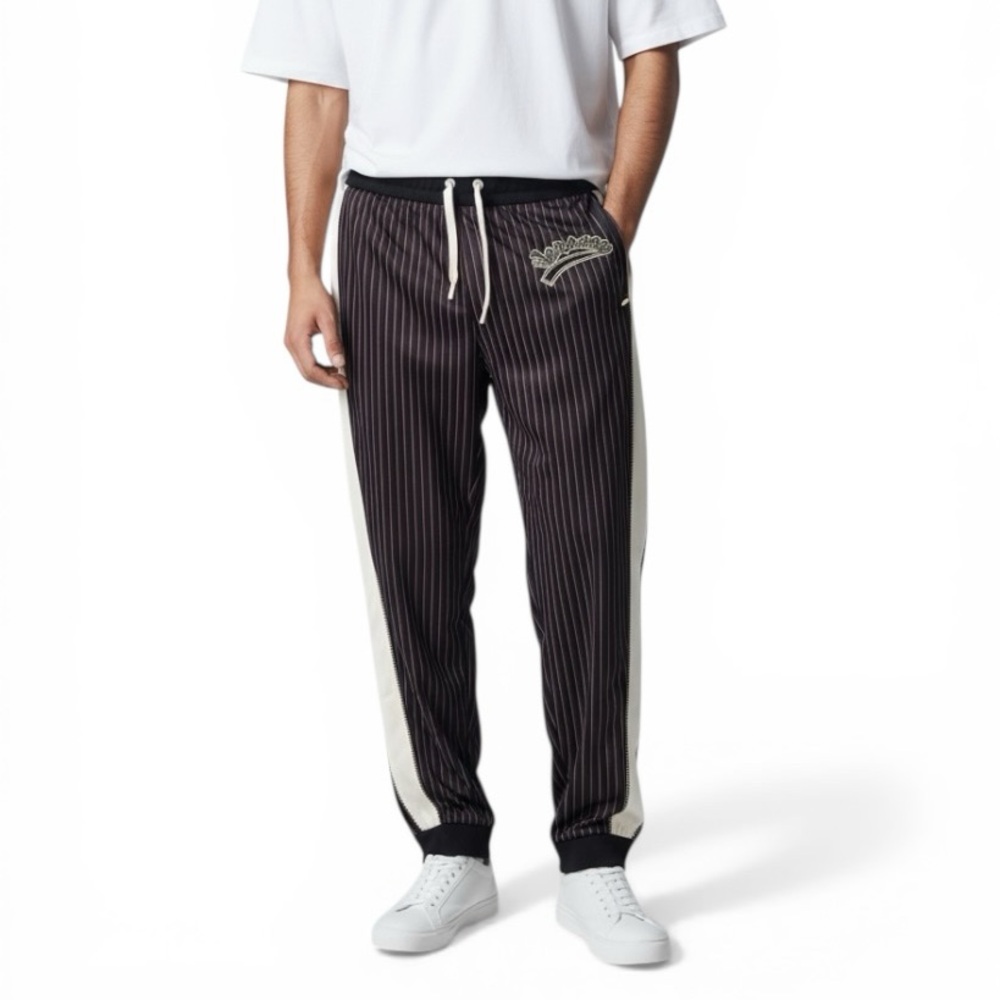 Versace Men's Black Pinstripe Track Pants with Side Stripe Size Large - Picture 2 of 7
